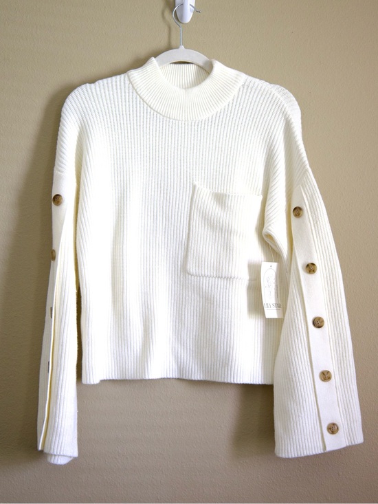 Lily Star Sweaters - NWT Lily Star Ivory Mock Neck Button Sleeve Ribbed Sweater M